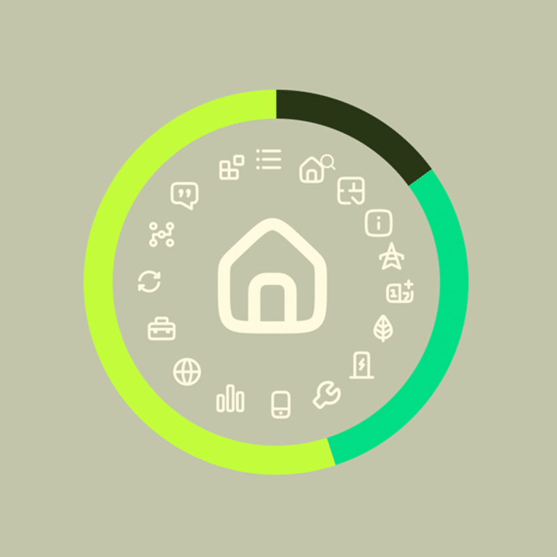 Futuristic eMobility concept featuring a house icon surrounded by symbols, highlighting the future of mobility.