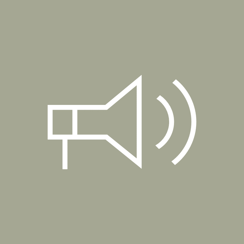 Megaphone icon on olive background, symbolizing communication in the future of mobility and eMobility.