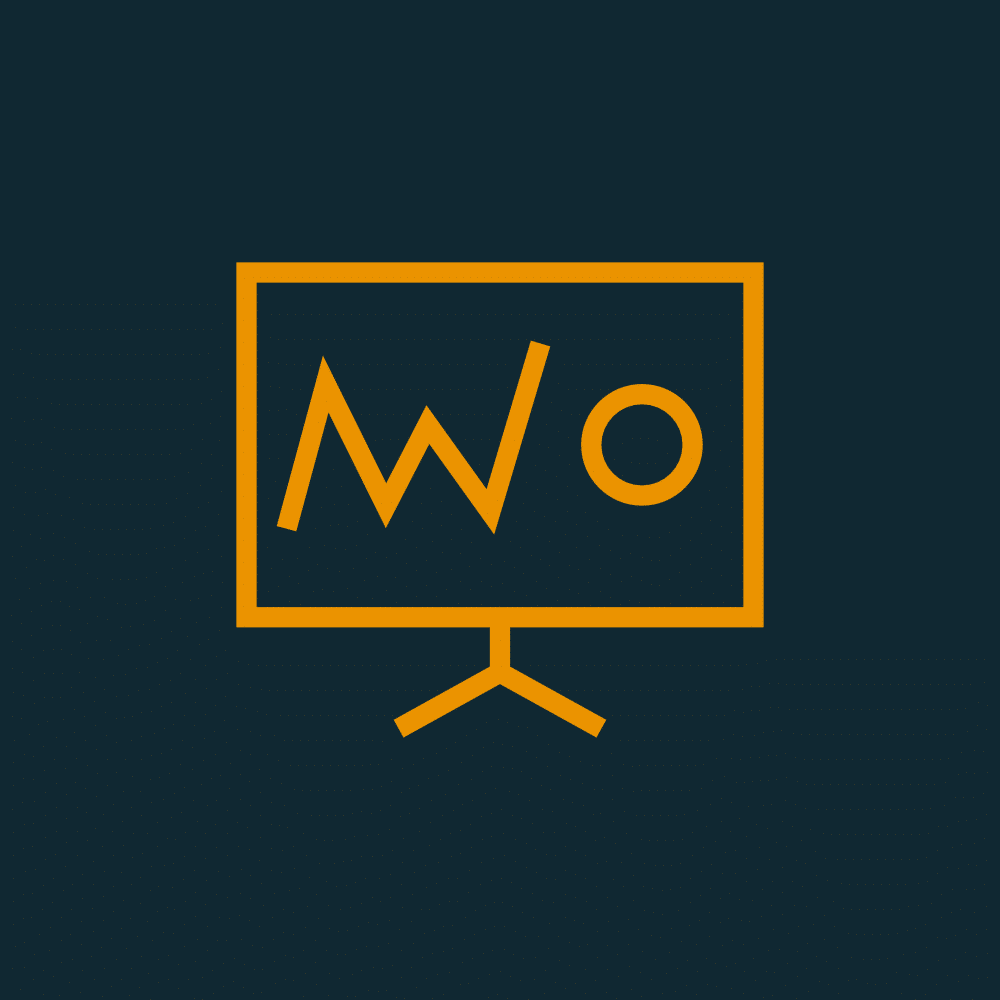 Minimalist line art logo representing the future of mobility with a monitor displaying a chart.