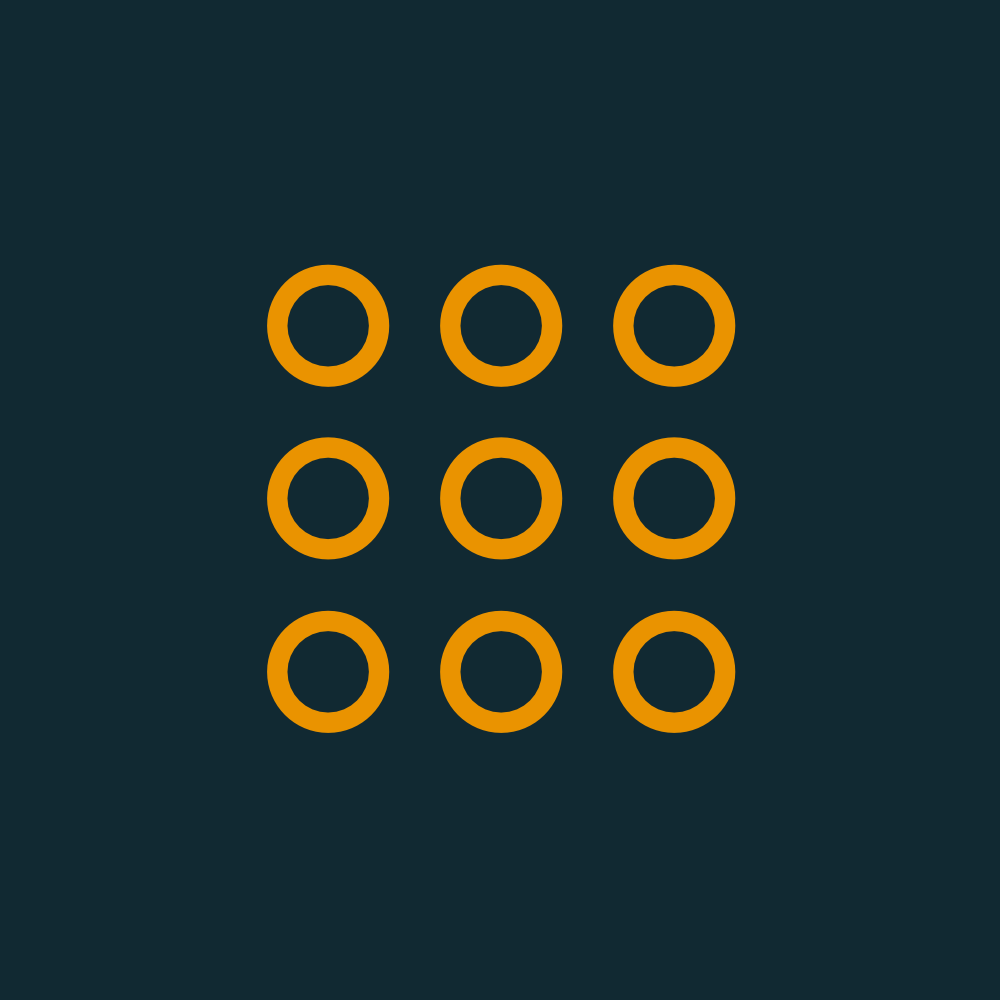Nine orange circles on a dark background, representing connectivity in eMobility, illustrating the future of EV-Charging.