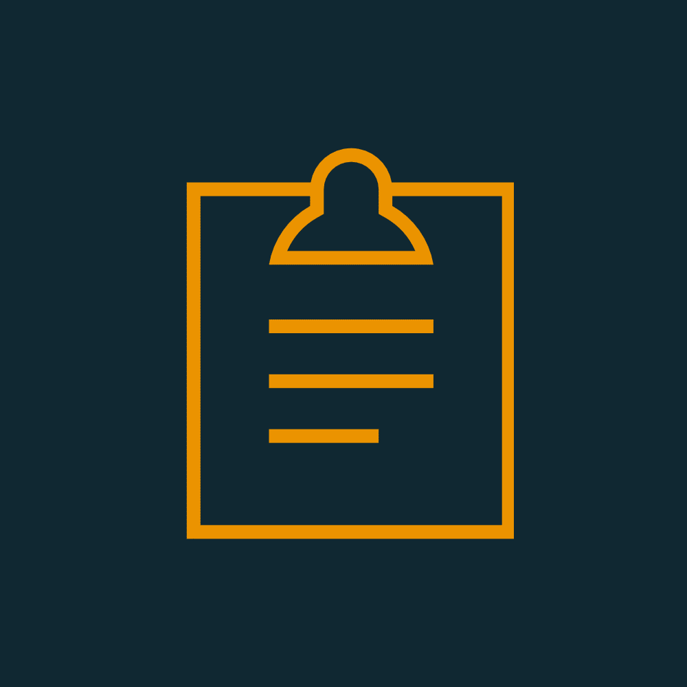 Icon of an orange clipboard on a dark background, symbolizing notes or tasks related to eMobility and the future of mobility.